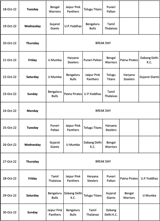 PKL season 9 schedule