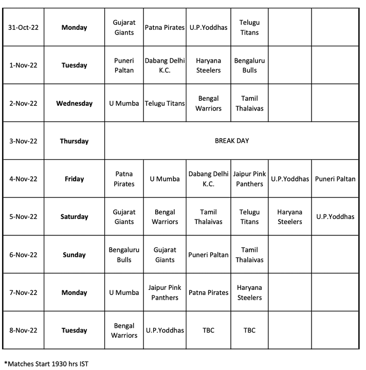 PKL season 9 schedule