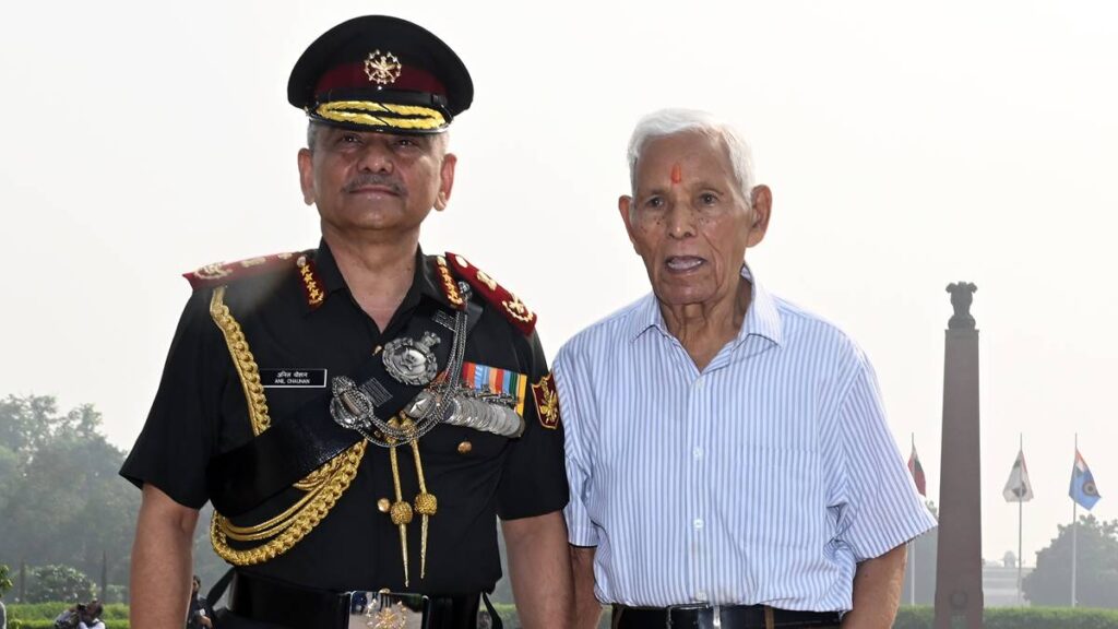 Anil Chauhan with his father Surendra Singh Chauhan at the National War Memorial
